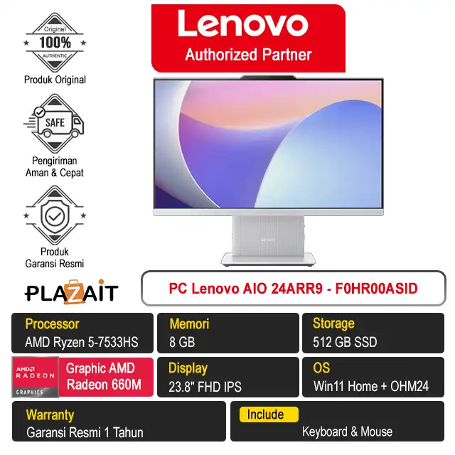 PC Lenovo AIO 24ARR9 - F0HR00ASID /AMD Ryzen 5-7533HS/8GB/512GB SSD/AMD Radeon Graphics/23.8" FHD/Win 11 Home+OH24+M365/Cloud Grey/1Y