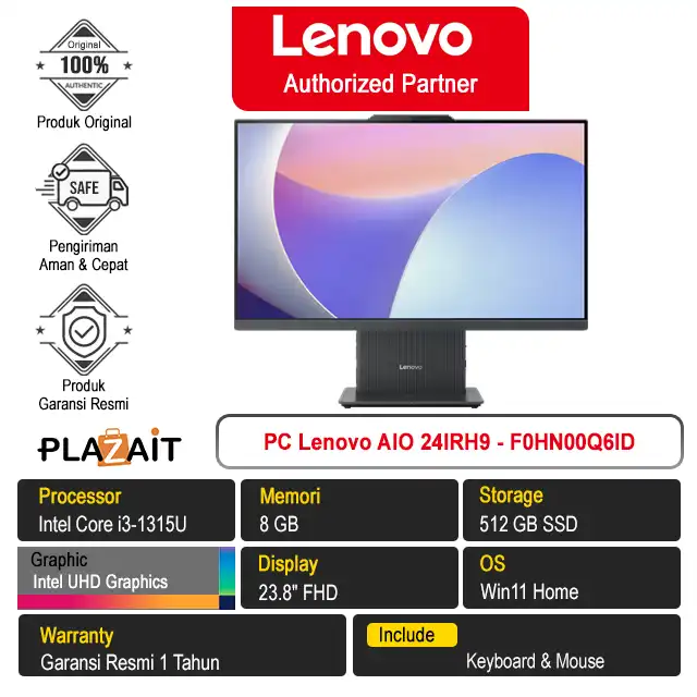 PC Lenovo AIO 24IRH9 - F0HN00Q6ID /Intel Core i3-1315U/8GB/512GB SSD/Intel UHD Graphics/23.8" FHD/Win 11 Home/Luna Grey/1Y