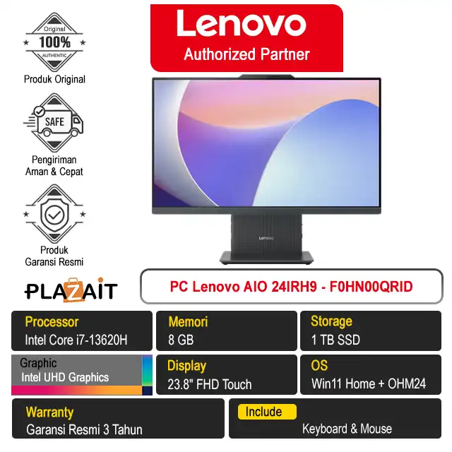 PC Lenovo AIO 24IRH9 - F0HN00QRID /Intel Core i7-13620H/8GB/1TB SSD/Intel UHD Graphics/23.8" FHD Touch/Win 11 Home+OH24+M365/Luna Grey/3Y