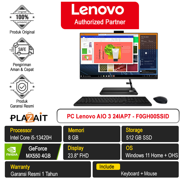 PC Lenovo AIO 3 24IAP7 - F0GH00KHID /Intel Core i3-1215U/8GB/512GB SSD/Intel UHD Graphics/23.8″ FHD/Win 11 Home+OHS 2021/Black/1Y