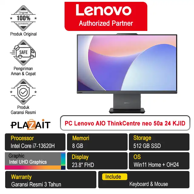 PC Lenovo AIO ThinkCentre neo 50a 24 - 12SCA0KJID /Intel Core i7-13620H/8GB/512GB SSD/Intel UHD Graphics/23.8" FHD/Win 11 Home+OH24/Luna Grey/3Y
