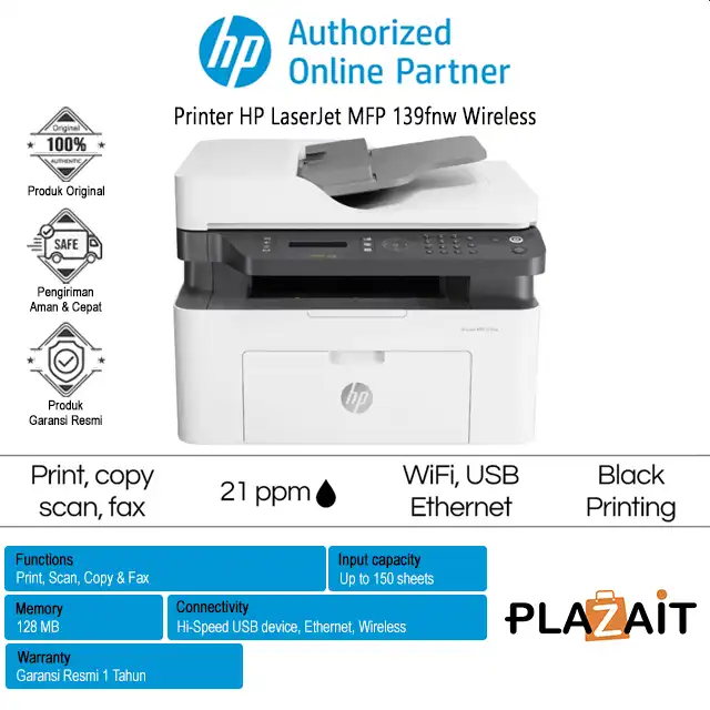 Printer HP LaserJet MFP 139fnw Wireless