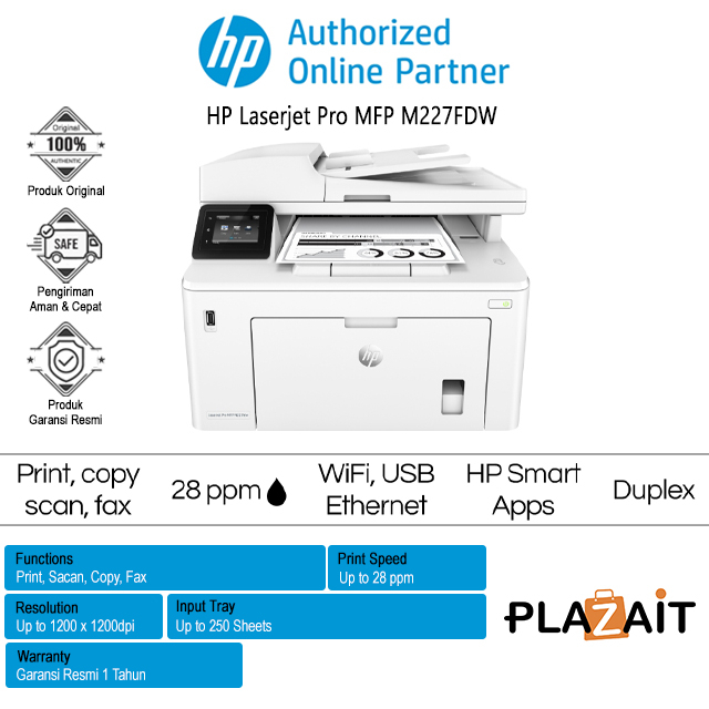Printer HP Laserjet Pro MFP M227FDW /Print/Scan/Copy/Fax/Wireless - White