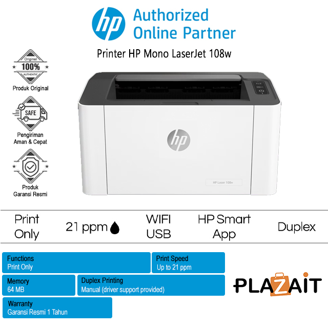 Printer HP Mono LaserJet 108W - Print Only Wireless