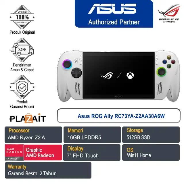 Asus ROG Ally RC73YA-Z2AA30A6W /AMD Ryzen Z2 A/16GB/512GB SSD/AMD Radeon Graphics/7" FHD Touch/Win 11 Home/2Y