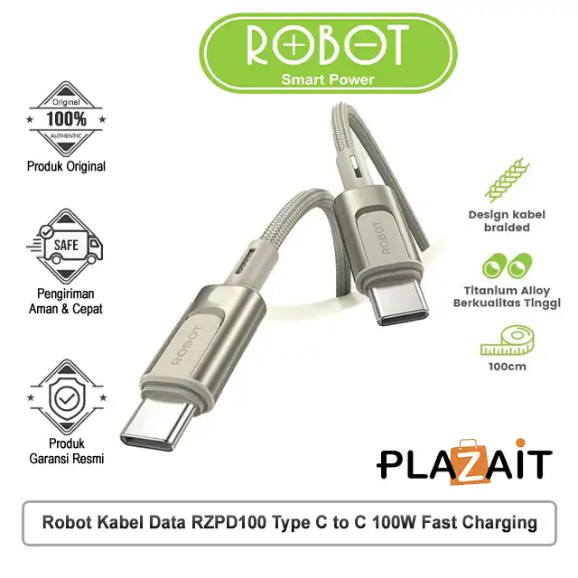 Robot Kabel Data RZPD100 Type C to C 100W Fast Charging Golden