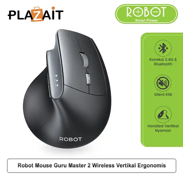 Robot Mouse Guru Master 2 Wireless Vertikal Ergonomis Bluetooth & 2.4G Dual Mode Silent Click Type-C