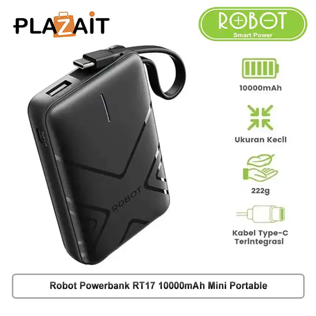 Robot Powerbank RT17 10000mAh Built in Cable Smart Mini Portable