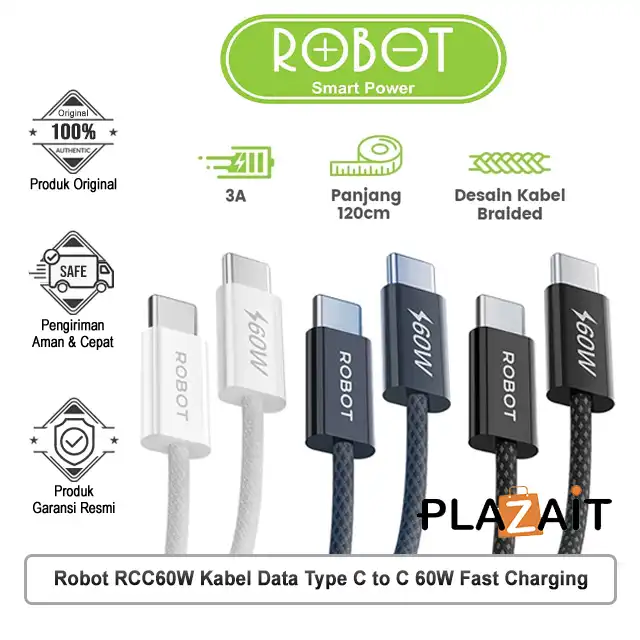 Robot Kabel Data RCC60W Type C to C 60W Fast Charging