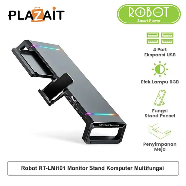 Robot RT-LMH01 Monitor Stand Komputer Multifungsi 4 Port USB RGB