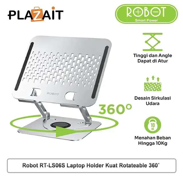 Robot RT-LS06S Laptop Holder Kuat Rotateable 360˚ Aluminium Alloy Stand Silver