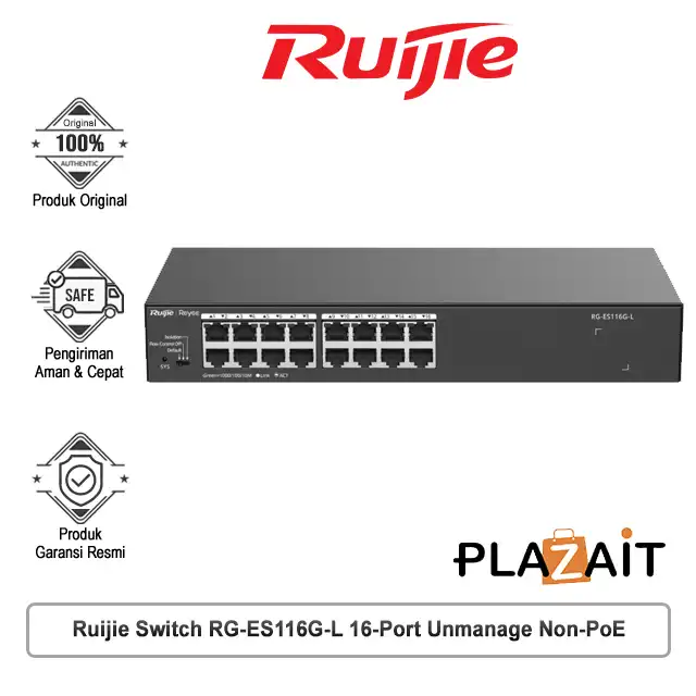 Ruijie Switch RG-ES116G-L 16-Port 10/100/1000 Mbps Unmanage Non-PoE