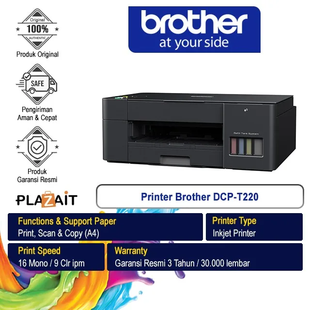 Brother Printer Ink Tank DCP-T220 A4 - All In One (Print, Scan, Copy)