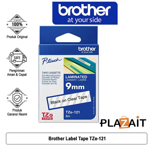 Brother Label Tape TZe-121 9mm x 8m Black on Clear