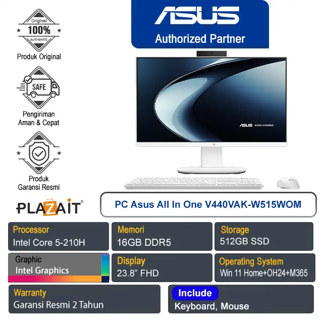 PC Asus All In One V440VAK-W515WOM /Intel Core 5-210H/16GB/512GB SSD/Intel Graphics/23.8" FHD/Win 11 Home+OH24+M365/White/2Y