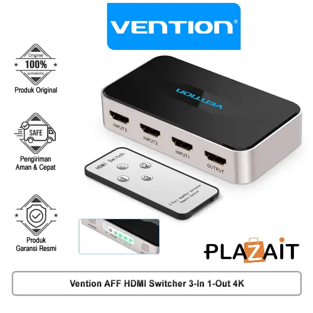 Vention AFF HDMI Switcher 3-In 1-Out 4K 3D Dolby Support 5V 1A