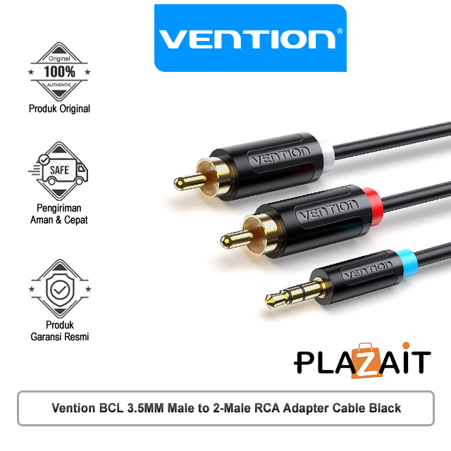 Vention BCL 3.5MM Male to 2-Male RCA Kabel Audio Speaker Black