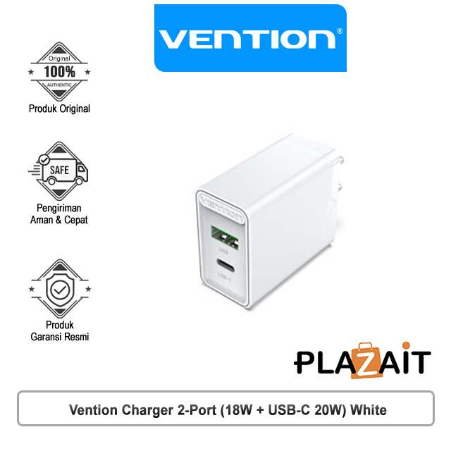 Vention Charger 2-Port (18W + USB-C 20W) White