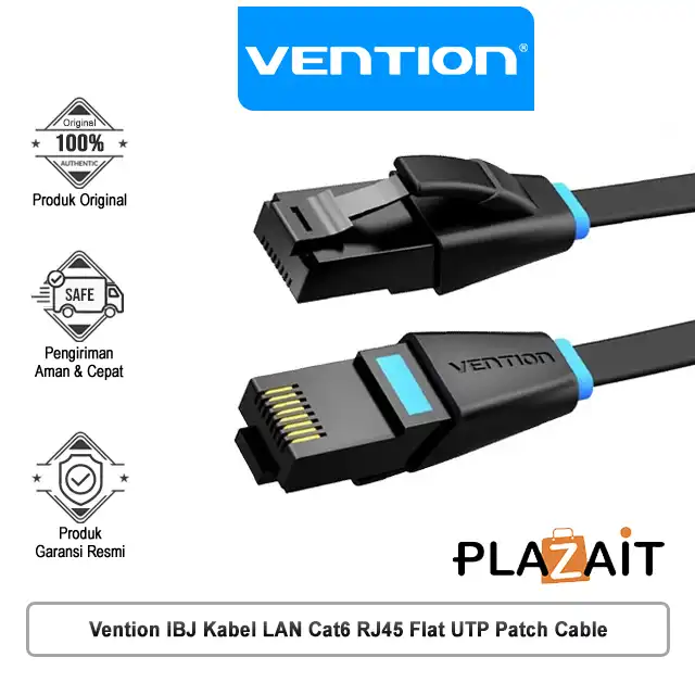 Vention IBJ Kabel LAN Cat6 RJ45 Flat UTP Patch Cable Black