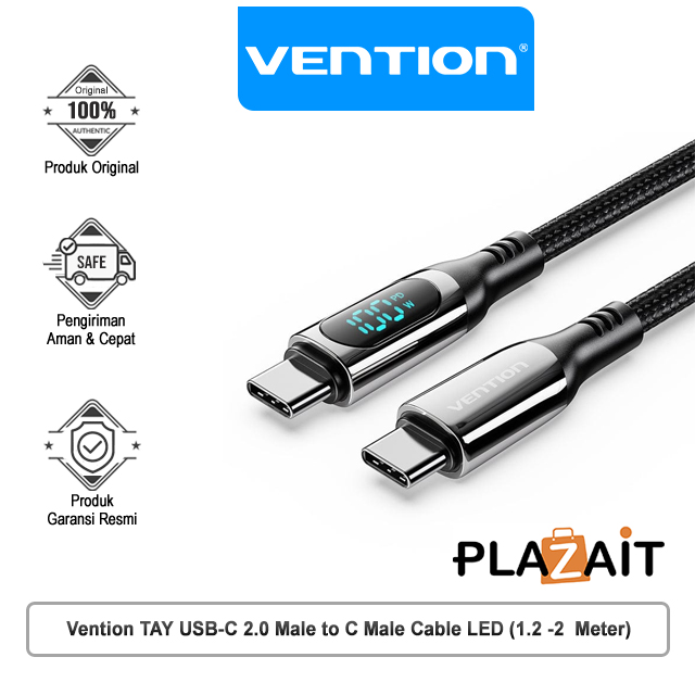 Vention TAY USB-C 2.0 Male to C Male Cable LED Light Premium Black