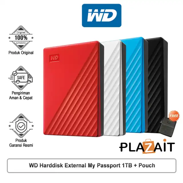 WD Harddisk External My Passport 1TB + Pouch